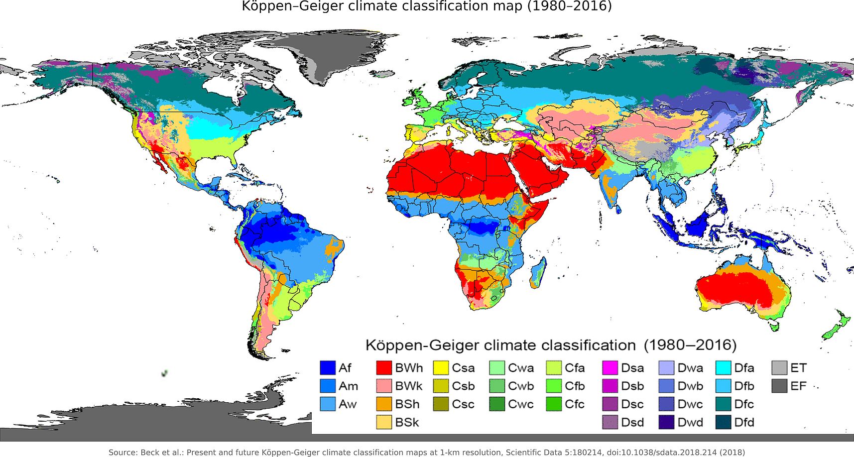 Köppen–Geiger climate classification map (1980-2016)